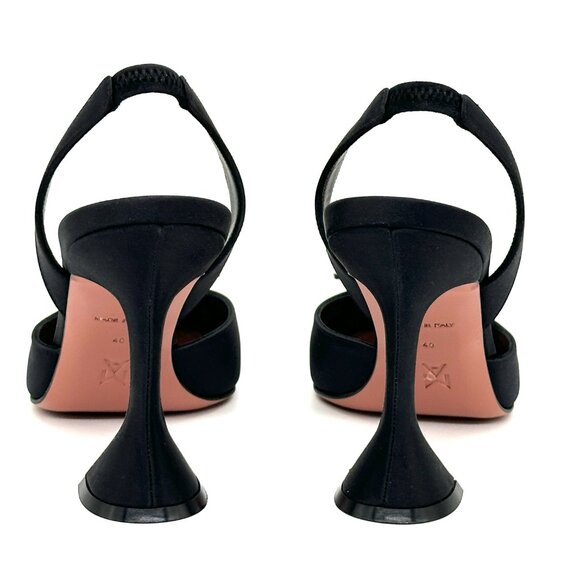 AMINA  MUADDI Begum Satin Crystal Slingback Sandals Heels Shoes Black - Picture 12 of 16